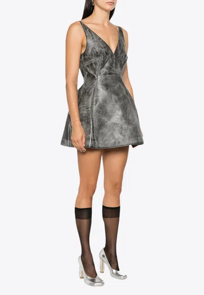 Marni Washed Leather Mini Flared Dress In Gray