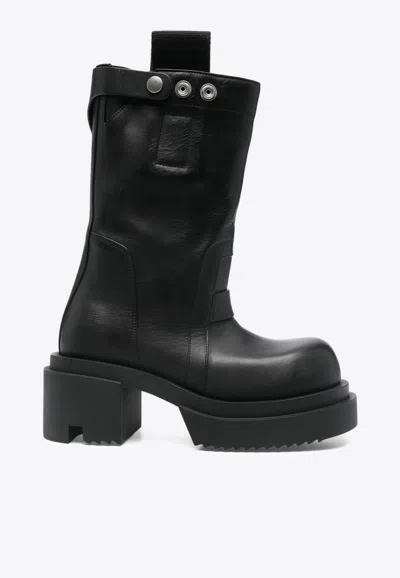 Rick Owens Block Heel Mid-calf Leather Boots In Black