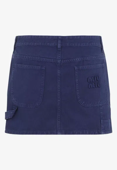 Miu Miu Embroidered Logo Mini Skirt In Blue