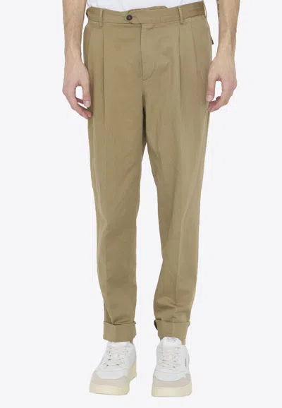 Pt Torino Cotton And Linen Trousers In Beige