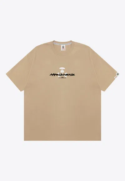 Aape Moonface Logo Short-sleeved T-shirt In Beige