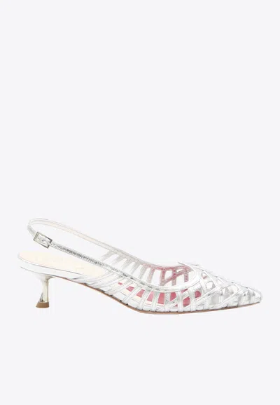 Shop Roger Vivier I Love Vivier 45 Metallic Slingback Pumps In Silver