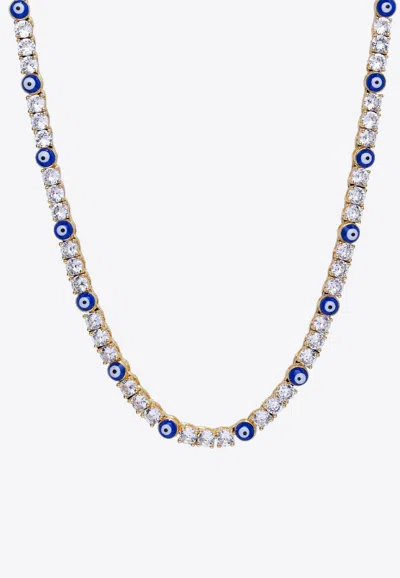 Shop Crystal Haze Jewelry Serena X Evil Eye Crystal Embellished Necklace In Blue