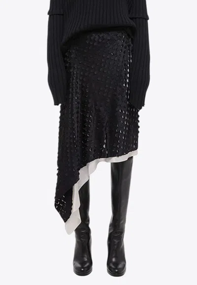 Helmut Lang Hole-punched Asymmetric Midi Skirt In Black