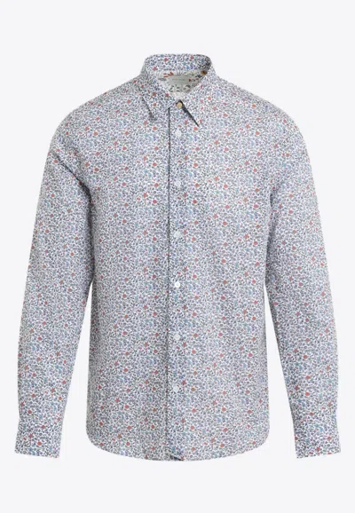 Paul Smith Cotton Long Sleeves Shirt With Floal Pattern In Multicolor