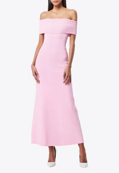 Mossman Monaco Off-shoulder Crepe Midi Dress In Pink