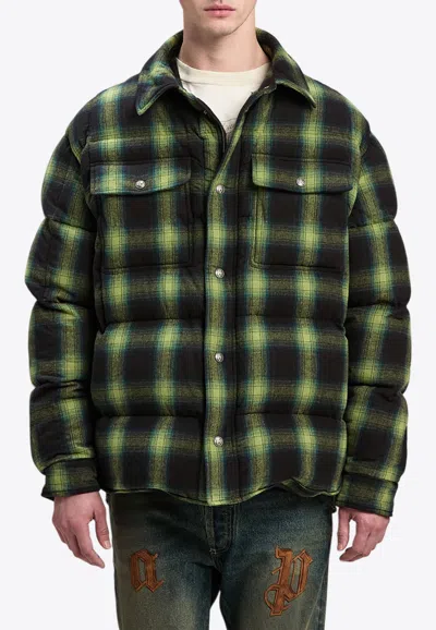 Palm Angels Check-pattern Padded Shirt Jacket In Green