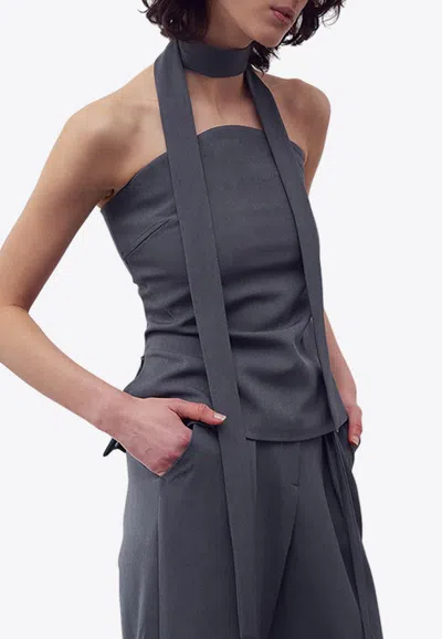 Re Rhee Strapless Tube Top With Zipped Slits In Gray