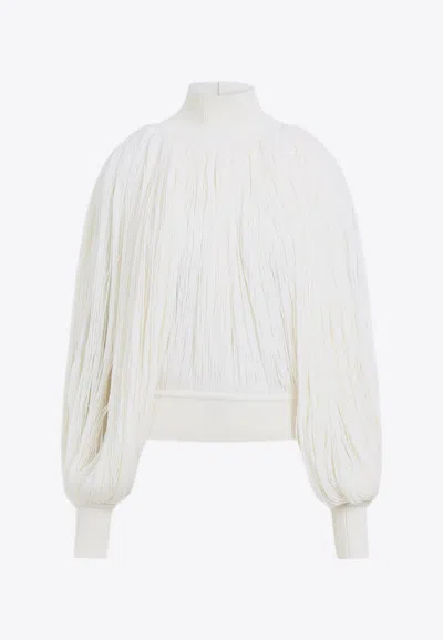 Alaïa Fringed Yarn Knit Merino Wool Top In White