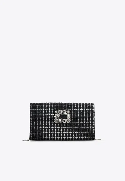 Roger Vivier Efflorescence-buckle Checked Tweed Clutch Bag In Black
