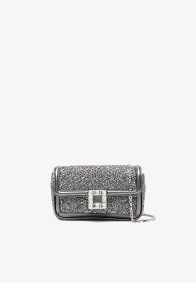 Roger Vivier Viv' Jeu De Fille Metallic Clutch Bag In Gray