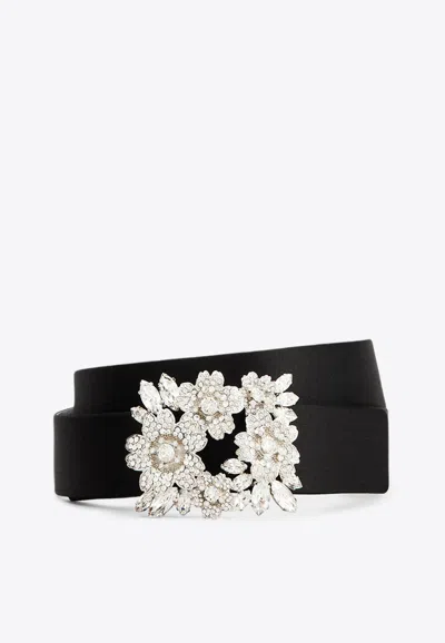Roger Vivier Efflorescence-buckle Satin Belt In Black