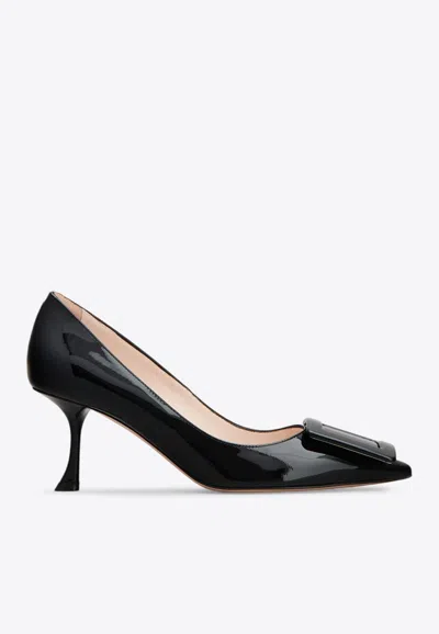 Roger Vivier 65mm Covered Buckle Patent Leather Pumps In Black