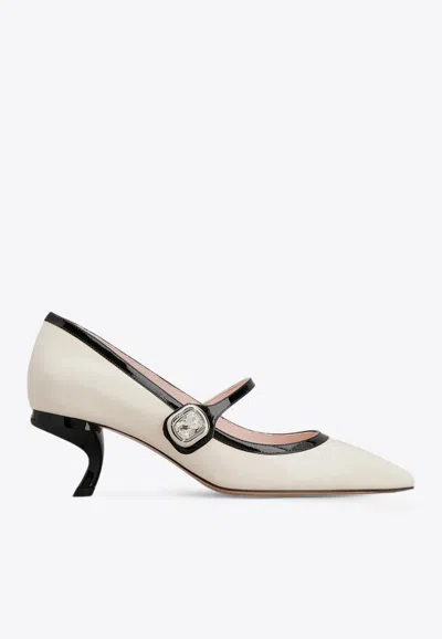 Roger Vivier Virgule Babies 55 Patent Leather Mary Jane Shoes In White