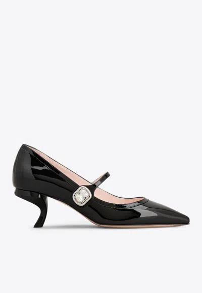 Roger Vivier Virgule 55 Crystal-embellished Patent-leather Mary Jane Pumps In Black