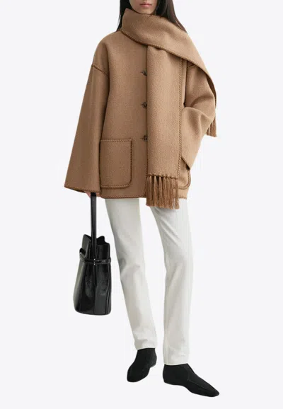 Shop Totême Embroidered Wrap Scarf Coat In Beige
