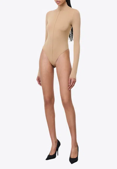 Wardrobe.nyc Turtleneck Long-sleeved Bodysuit In Beige