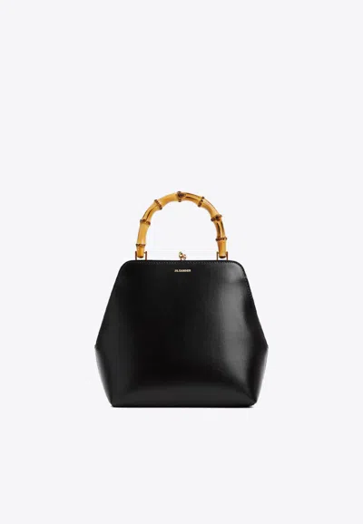 Jil Sander Goji Bamboo Small Leather Top Handle Bag In Black