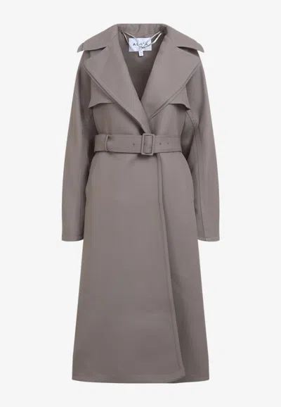 Alaïa Trench Coact Double Diagonal Women In Gray