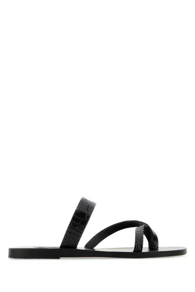 Ancient Greek Sandals Black Leather Daphnae Thong Slippers In Black