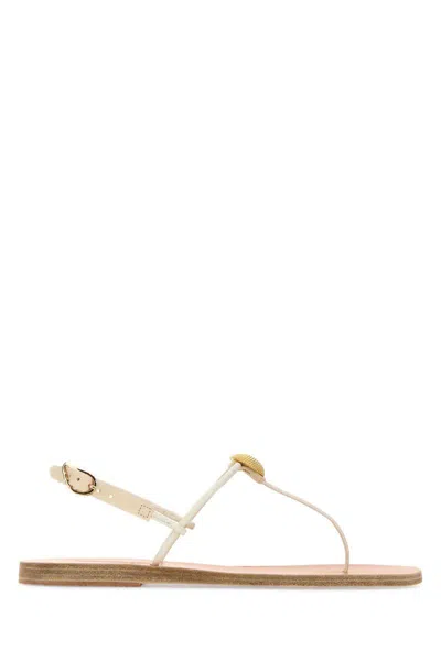 Ancient Greek Sandals White Leather Dimitra Thong Sandals In White
