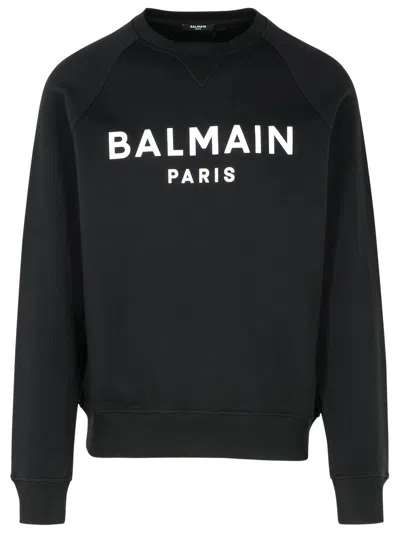 Balmain Logo Cotton Sweatshirt In Black