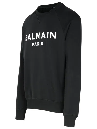 Balmain Logo Cotton Sweatshirt In Black