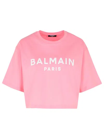 Balmain Women Logo Organic Cotton Cropped T-shirt