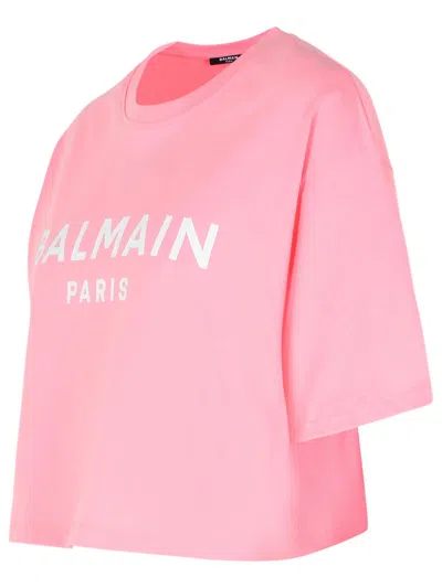 Balmain Women Logo Organic Cotton Cropped T-shirt