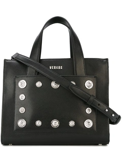 Versus Studded Saffiano Leather Top Handle Bag, Black
