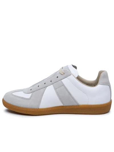 Maison Margiela Women Replica Low-top Leather Sneakers With Suede Inserts In White