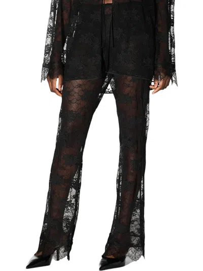 Oseree Sheer Lace Flared Hem Trousers