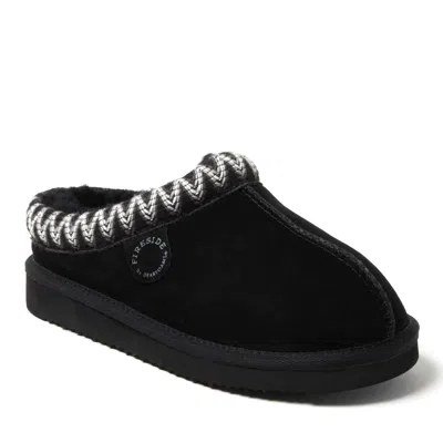 Dearfoams Fireside Greta Genuine Shearling Clog Slipper With Taping In Black