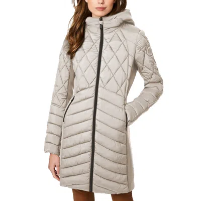 Bernardo Packable Mixed Media Water Resisant Quilted Puffer Jacket In Multi
