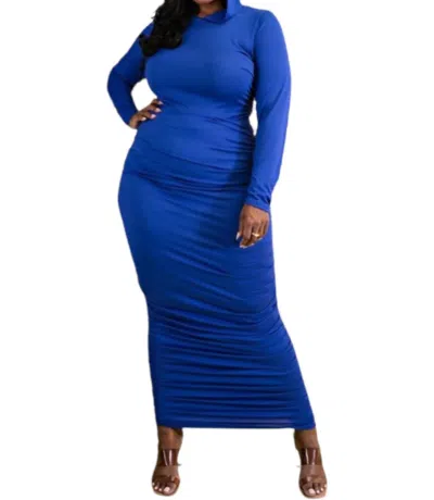 5th Culture Hooded Maxi Dress In Royal Blue In Blue