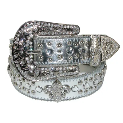 Ctm Women's Fleur De Lis Studded Rhinestone Belt In Silver
