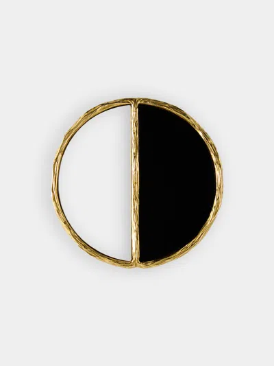 Mahnaz Collection Vintage 1970 Augustin Julia-plana 18-karat Yellow Gold, White Agate And Onyx Brooch Mahnaz Collectio