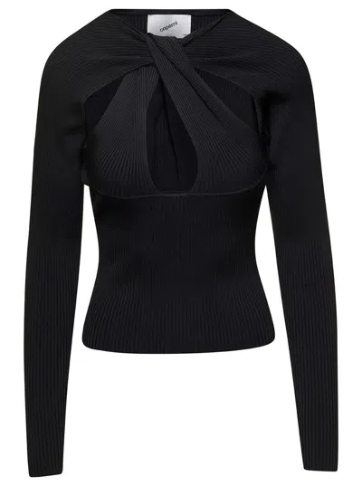 Coperni Black Long-sleeve Top With Twisted Cut-out Detail In Viscose Woman In Black