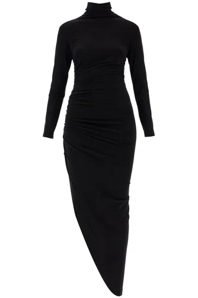 Shop Norma Kamali Asymmetric High-neck Dress In Black