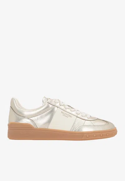Valentino Upvillage Low-top Leather Sneakers In Metallic