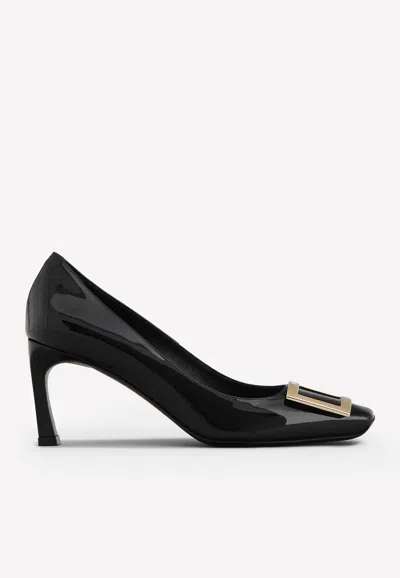 Roger Vivier Trompette 70 Metal Buckle Pumps In Patent Leather In Black