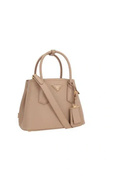 Prada Structured Leather Top Handle Shoulder Bag In Beige