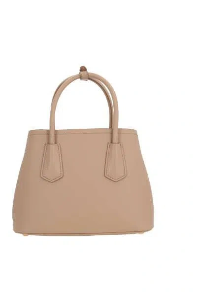Prada Structured Leather Top Handle Shoulder Bag In Beige