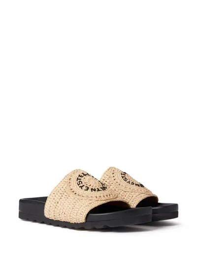 Stella Mccartney Woven Slides In Neutral