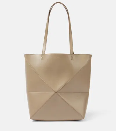 Loewe Medium Puzzle Fold Tote In Shiny Leather Skin For Woman In Beige