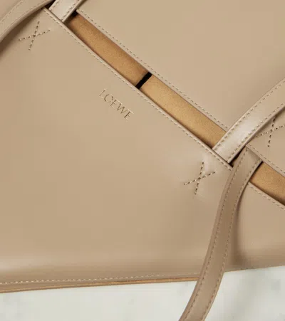Loewe Medium Puzzle Fold Tote In Shiny Leather Skin For Woman In Beige