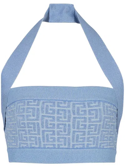 Balmain Monogram Sleeveless Top In Blue