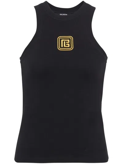 Balmain Sleeveless Top With Pb In Black
