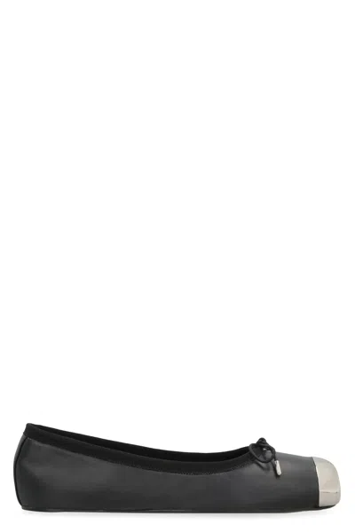 Alexander Mcqueen Black Ballet Flats With Metallic Toe In Smooth Leather Woman