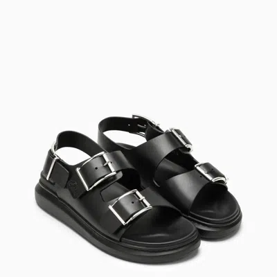 Alexander Mcqueen Black Slide Sandals With Embossed Logo In Leather Man